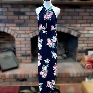 Everly Navy Floral Front Tie Maxi Dress, Size Small